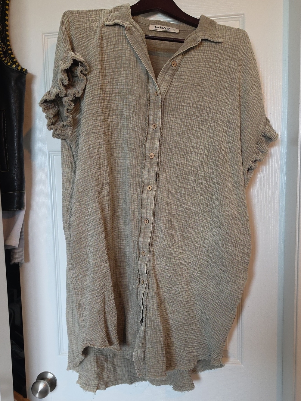 Three Bird Nest Olive Green Textured Gauze Top